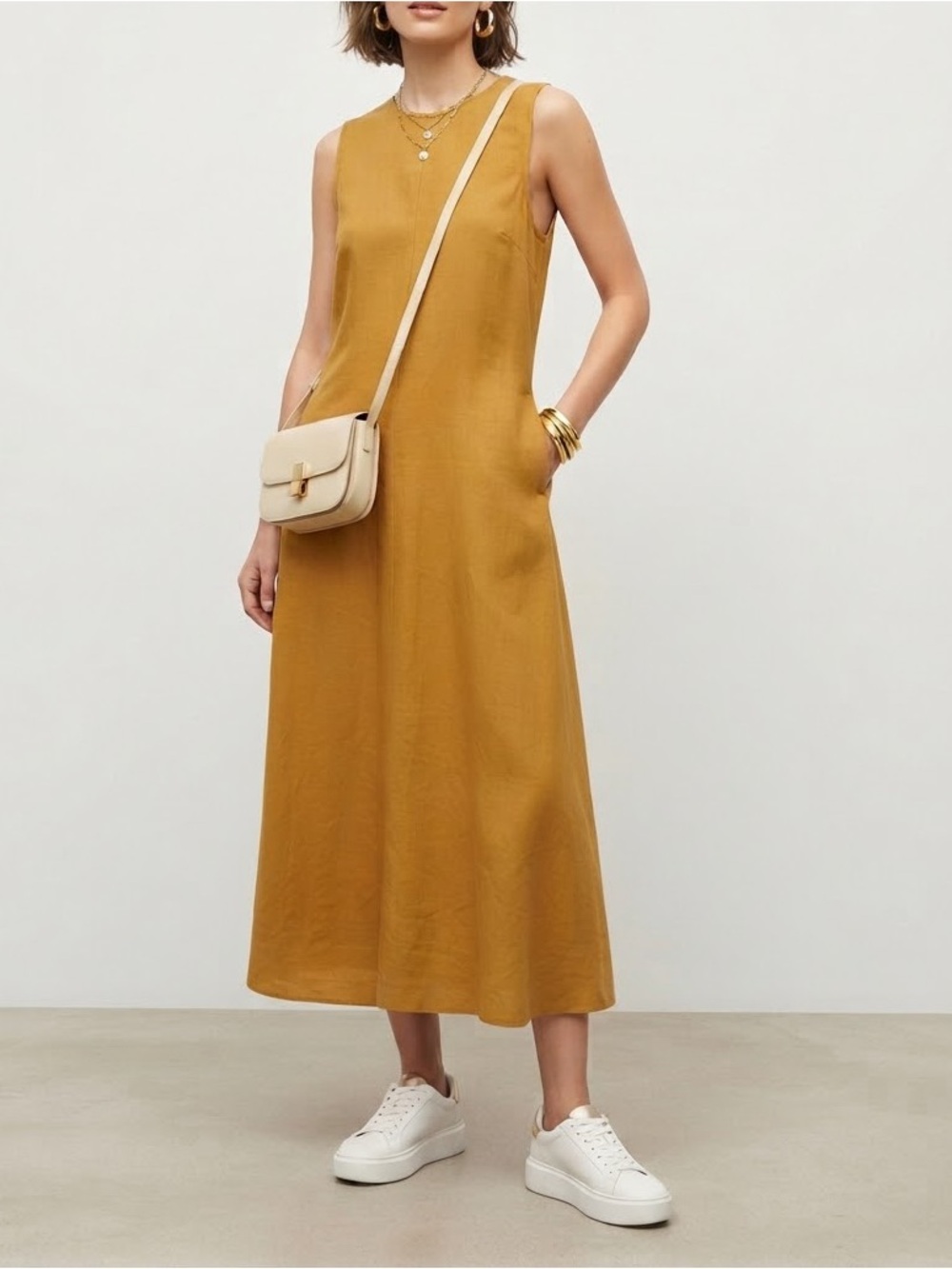 COS Sleeveless Midi Dress in Mustard